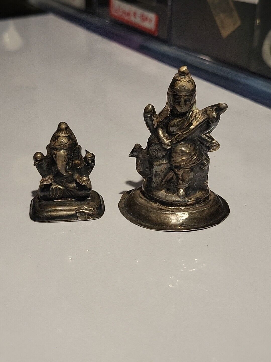 Antique Sterling Silver Figures Laxmi godess statue idol Set Of 2 Figures 1800s 