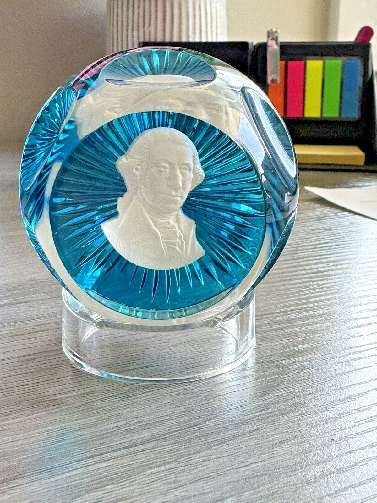 RARE George Washington 1977 Baccarat Franklin Mint Crystal Paper Weight