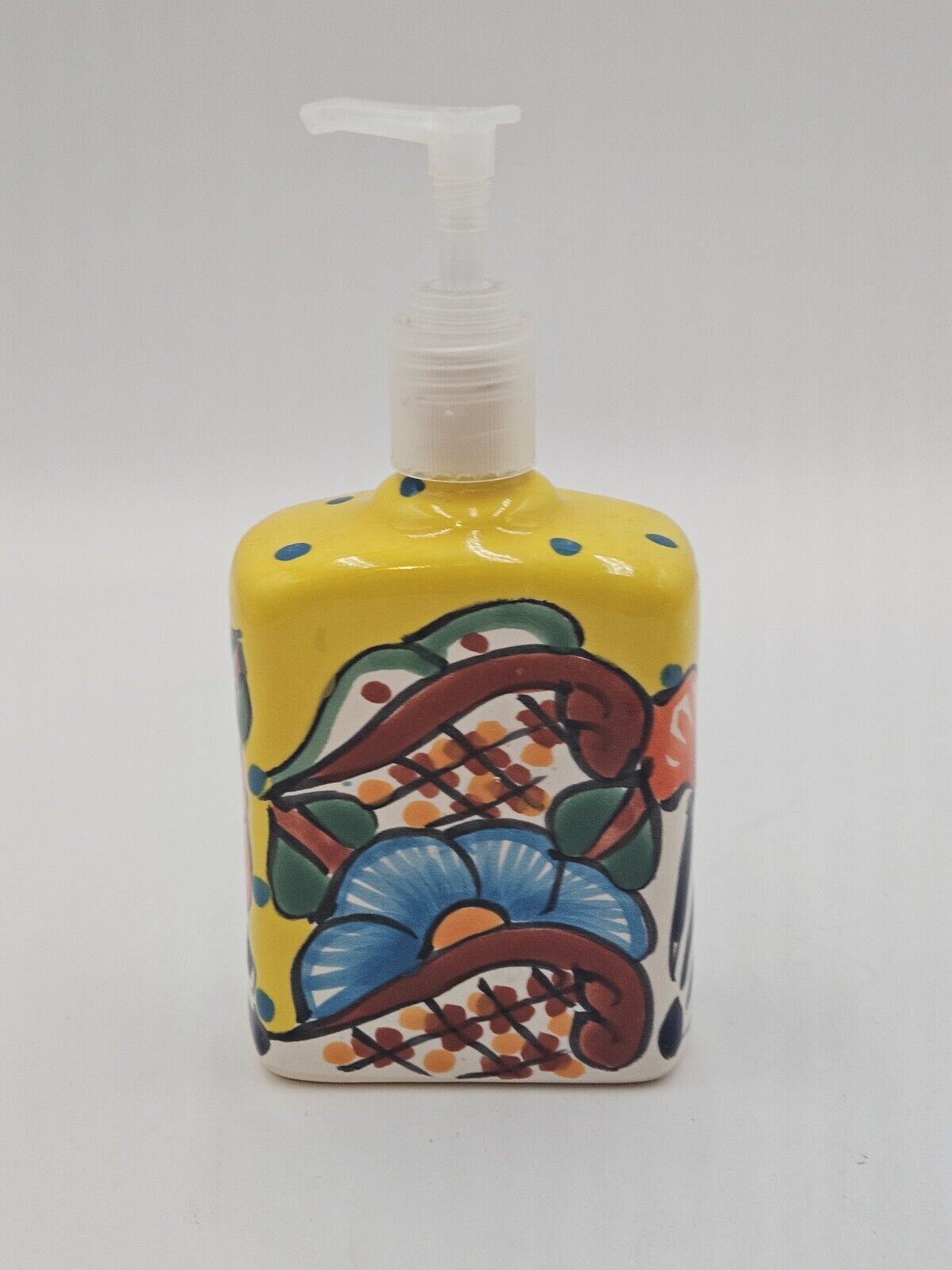 Talavera Mexico Pottery Hand Soap Dispenser Flowers Vibrant Yellow Southwestern 