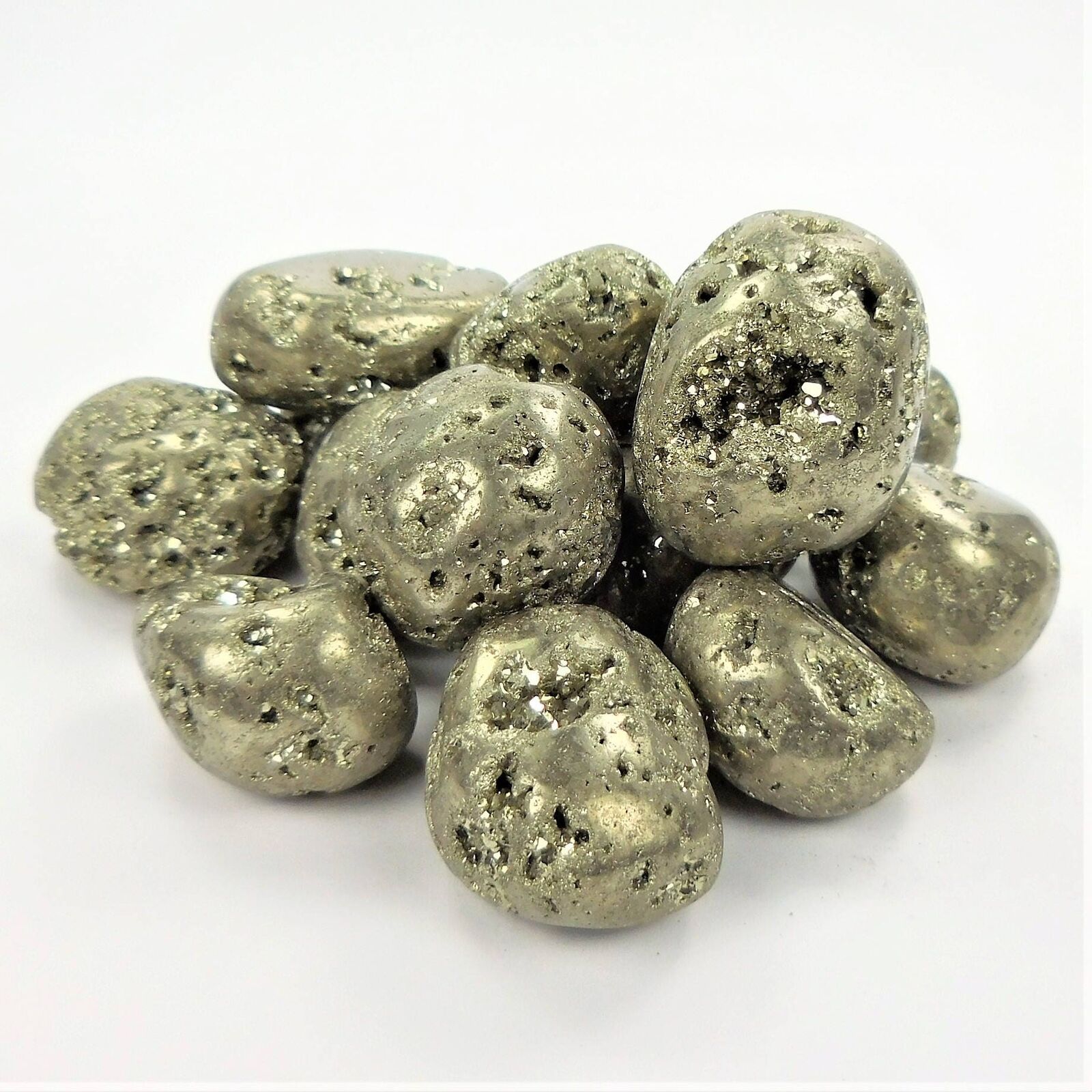 Bulk Wholesale Lot 1 LB Tumbled Iron Pyrite with Druzy One Pound Polished Stones