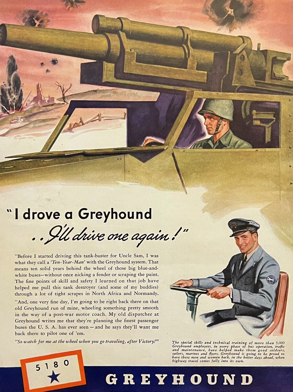 1944 WW2 Tank Destroyer Greyhound Driver Orig Print Ad 10x14 Englander Mattress