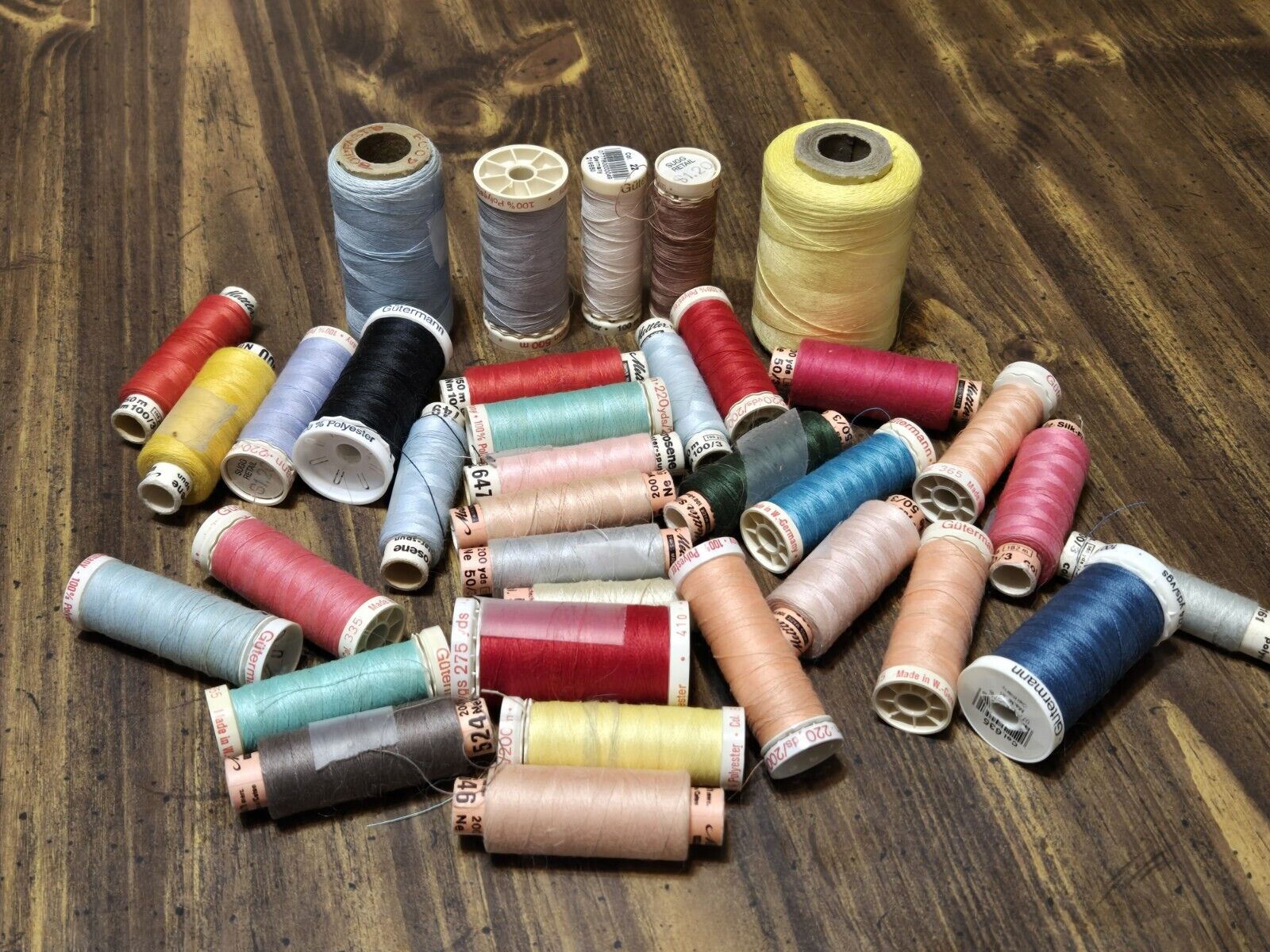 Thread Spools, Vintage, Lot of 35 Various Colors Gutermann & Mettler