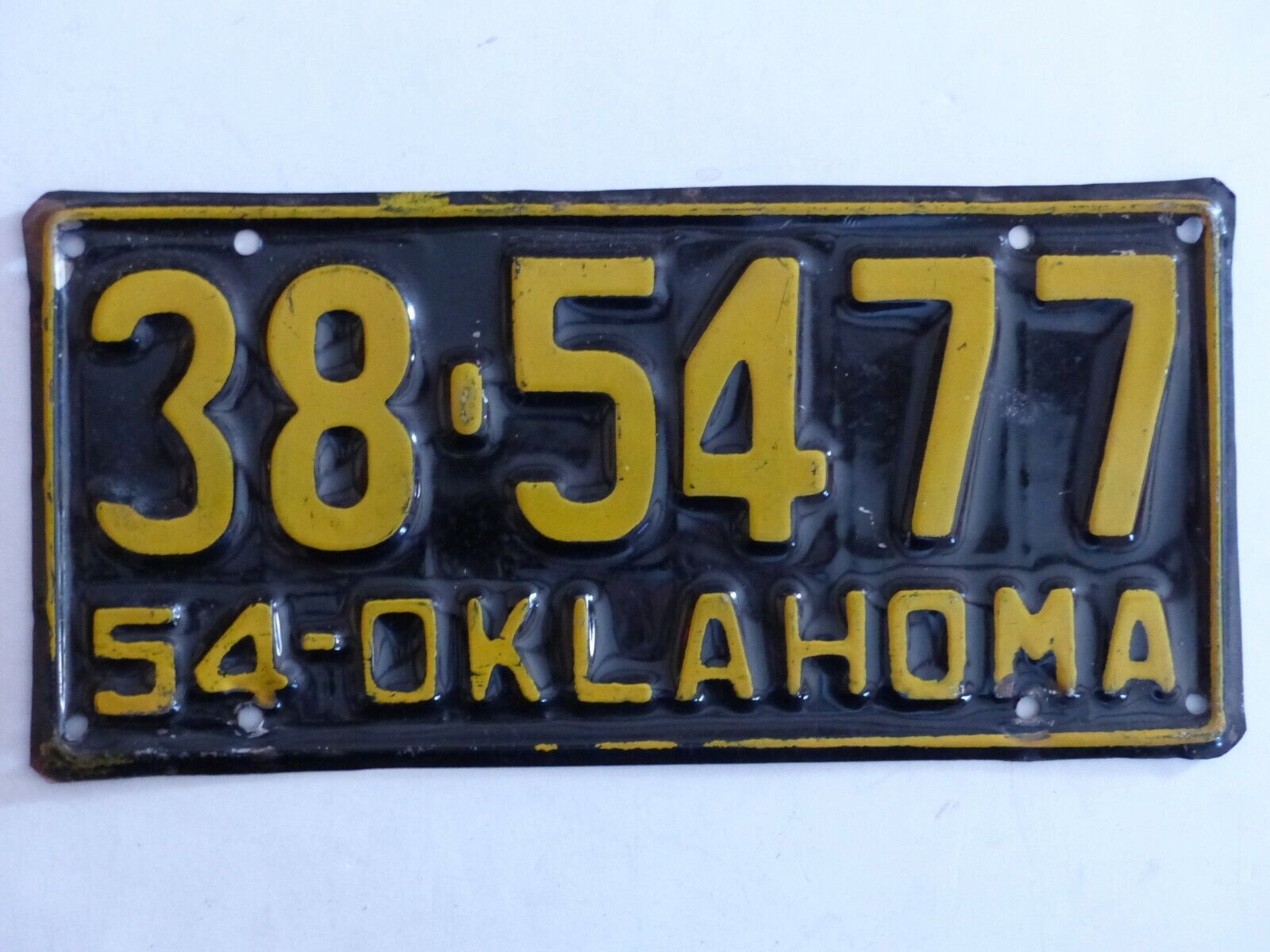 Used 1954 Kiowa County Oklahoma Passenger Car License Plate # 38-5477