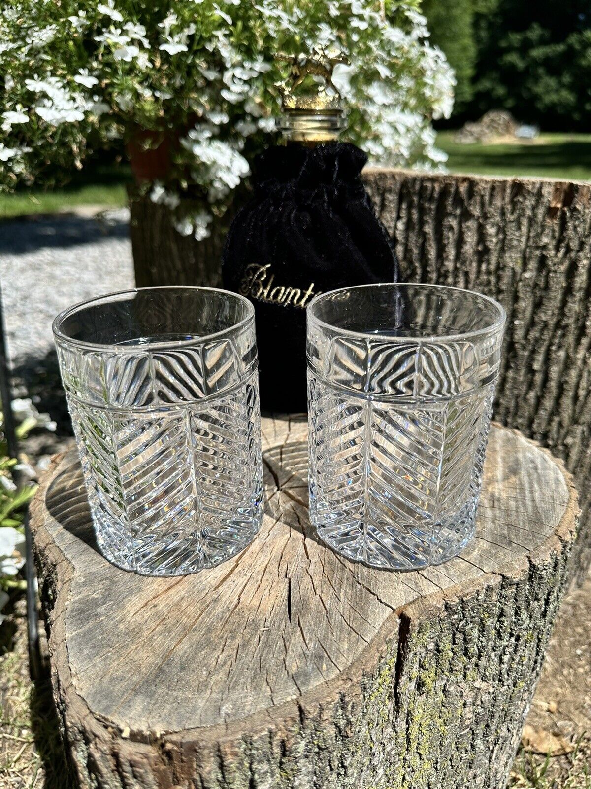 Ralph Lauren Herringbone Crystal Double Old Fashion Glass SET OF 2 ~ PRISTINE