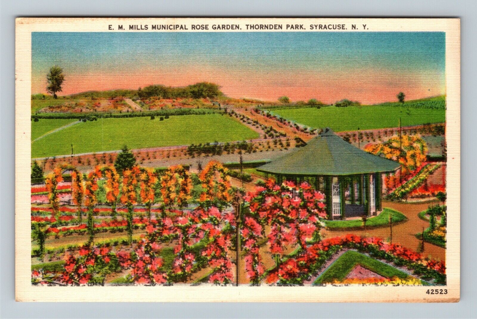 Syracuse NY-New York, Rose Garden, Gazebo, Thornden Park, c1950 Vintage Postcard