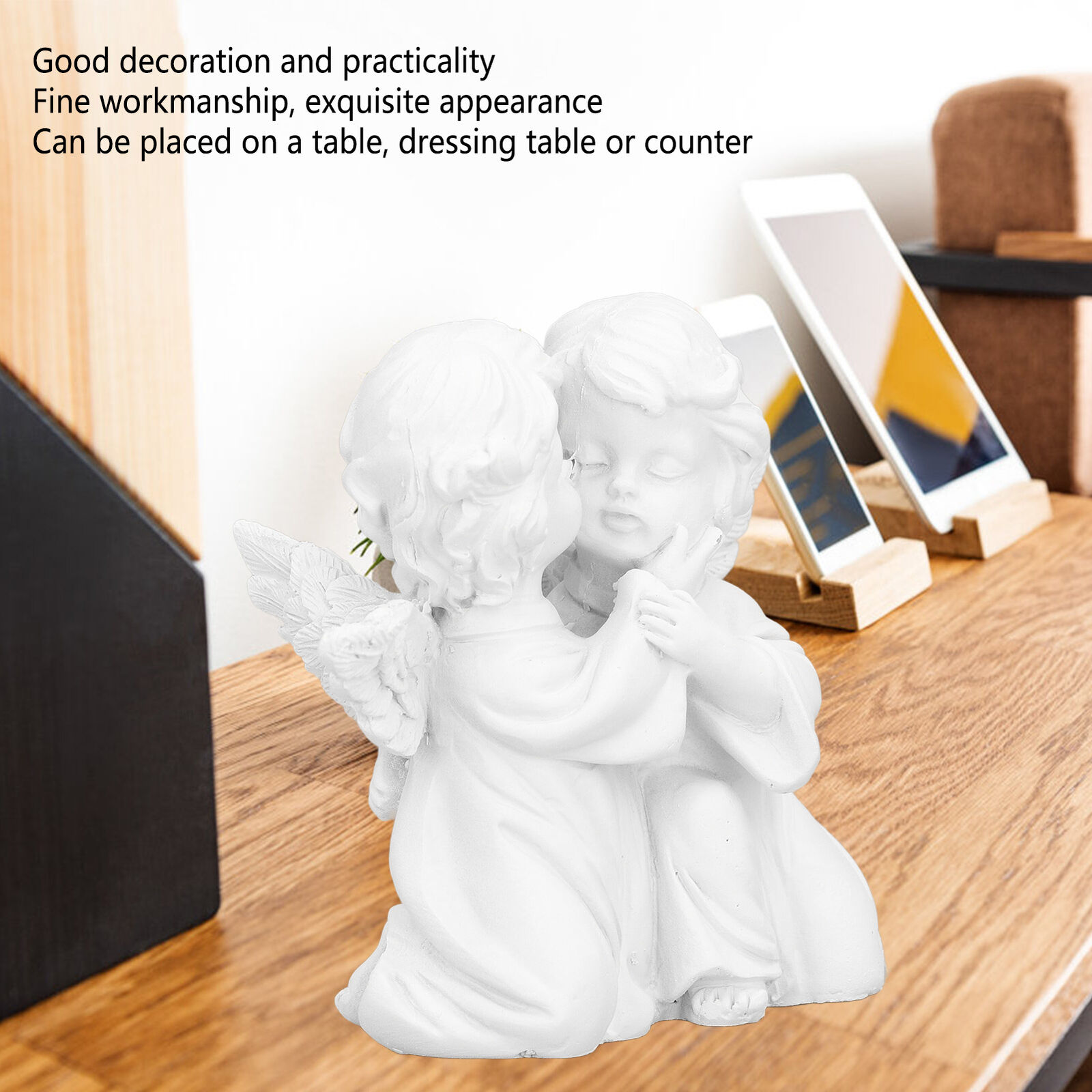 (Angel Right)Angel Statue Synthetic Resin Embracing Shape White Angel AOS