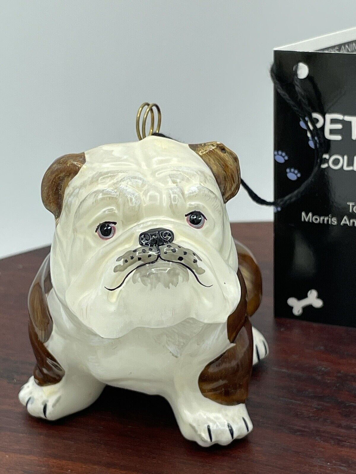 Joy To The World Collectible Brown White Bulldog Blown Glass Ornament NICE