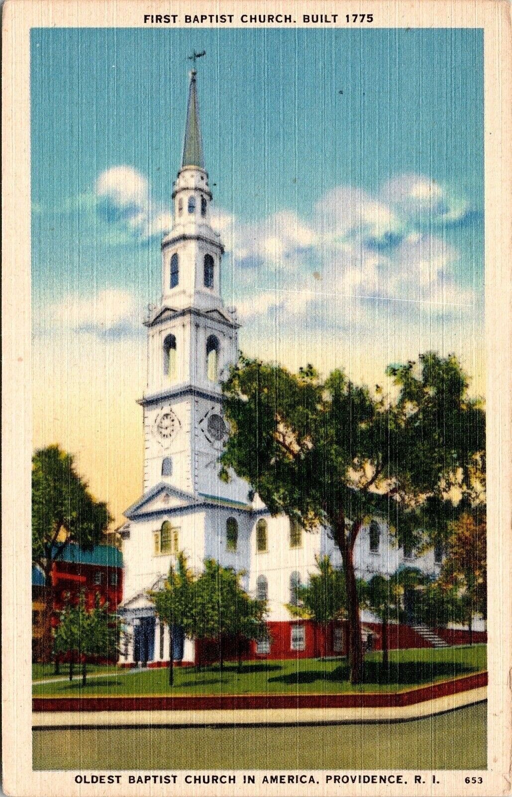 First Baptist Church Oldest America Providence RI Rhode Island Linen Postcard