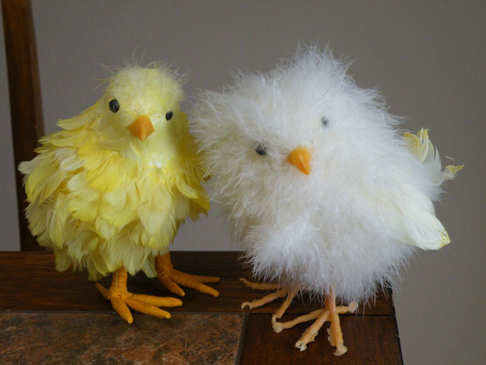 LOT of 2 Vintage EASTER Chickens Chicks FEATHERS Yellow & White 5\