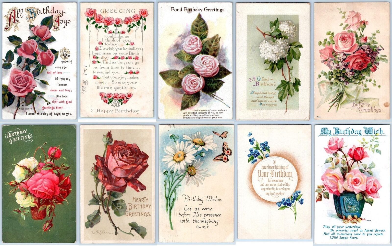 LOT/10 ANTIQUE BIRTHDAY POSTCARDS EARLY 1900's CONDITION VARIES #23