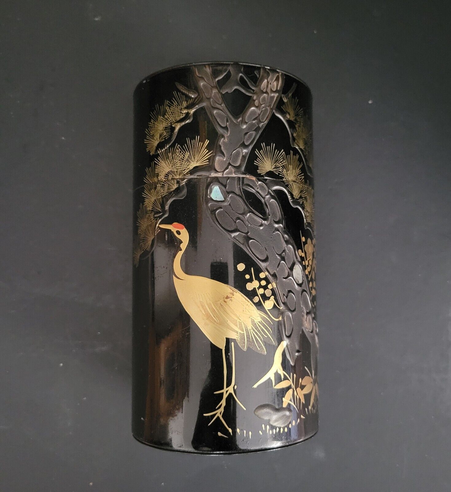 Vintage Fancy Japanese Tea Metal Canister Tin Hand painted 5 1/2\