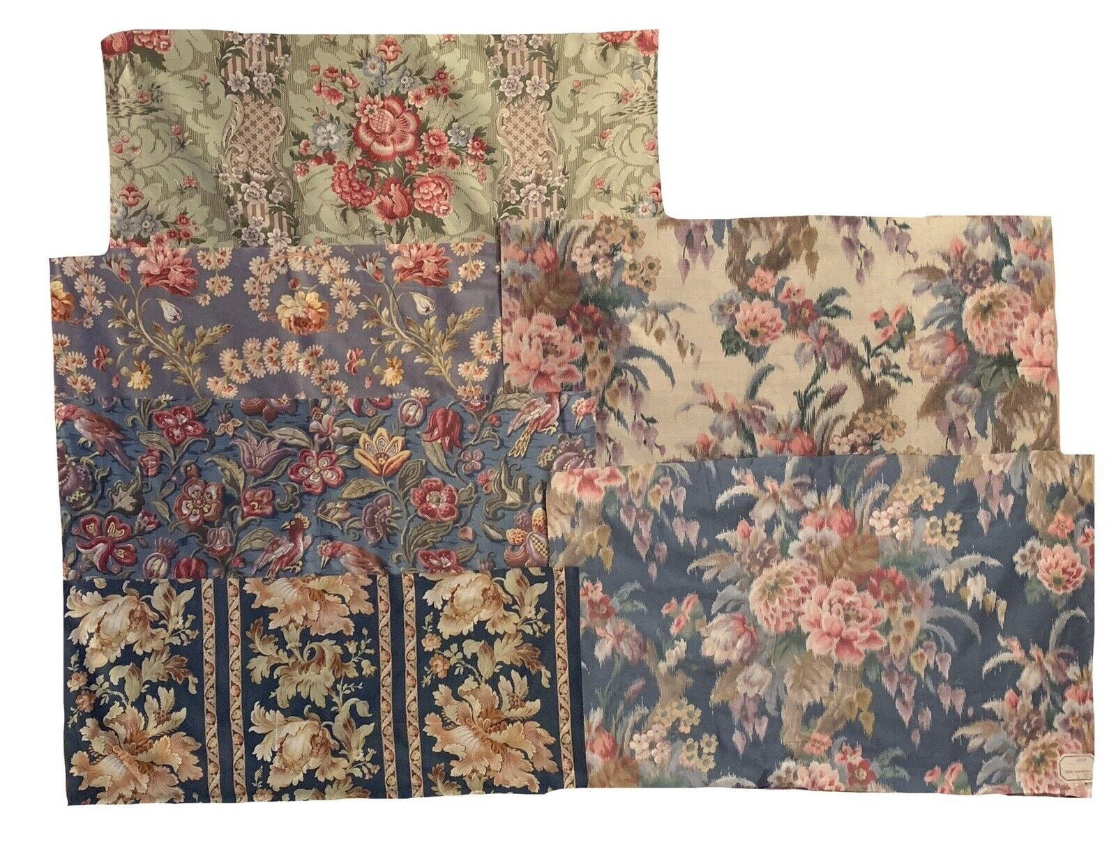 Beautiful Collection Of 6 1930s Cotton Linen French Printed Floral Fabrics 1557