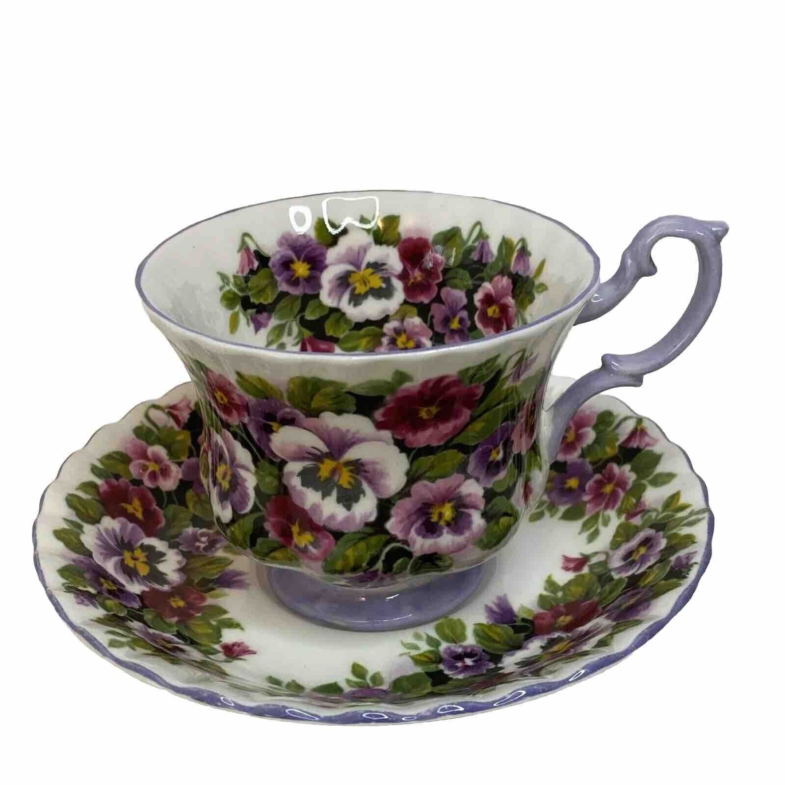 Royal Albert Tea Cup and Saucer  Fragrance Series VIOLA Pattern Purple Pansies