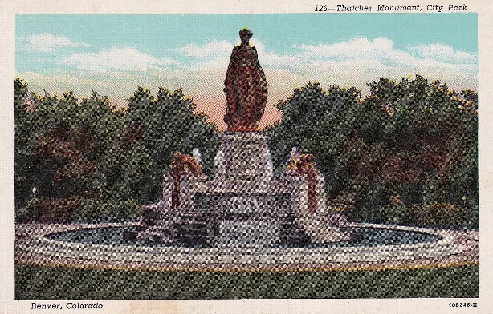 Denver Colorado CO Thatcher Monument City Park Postcard D14