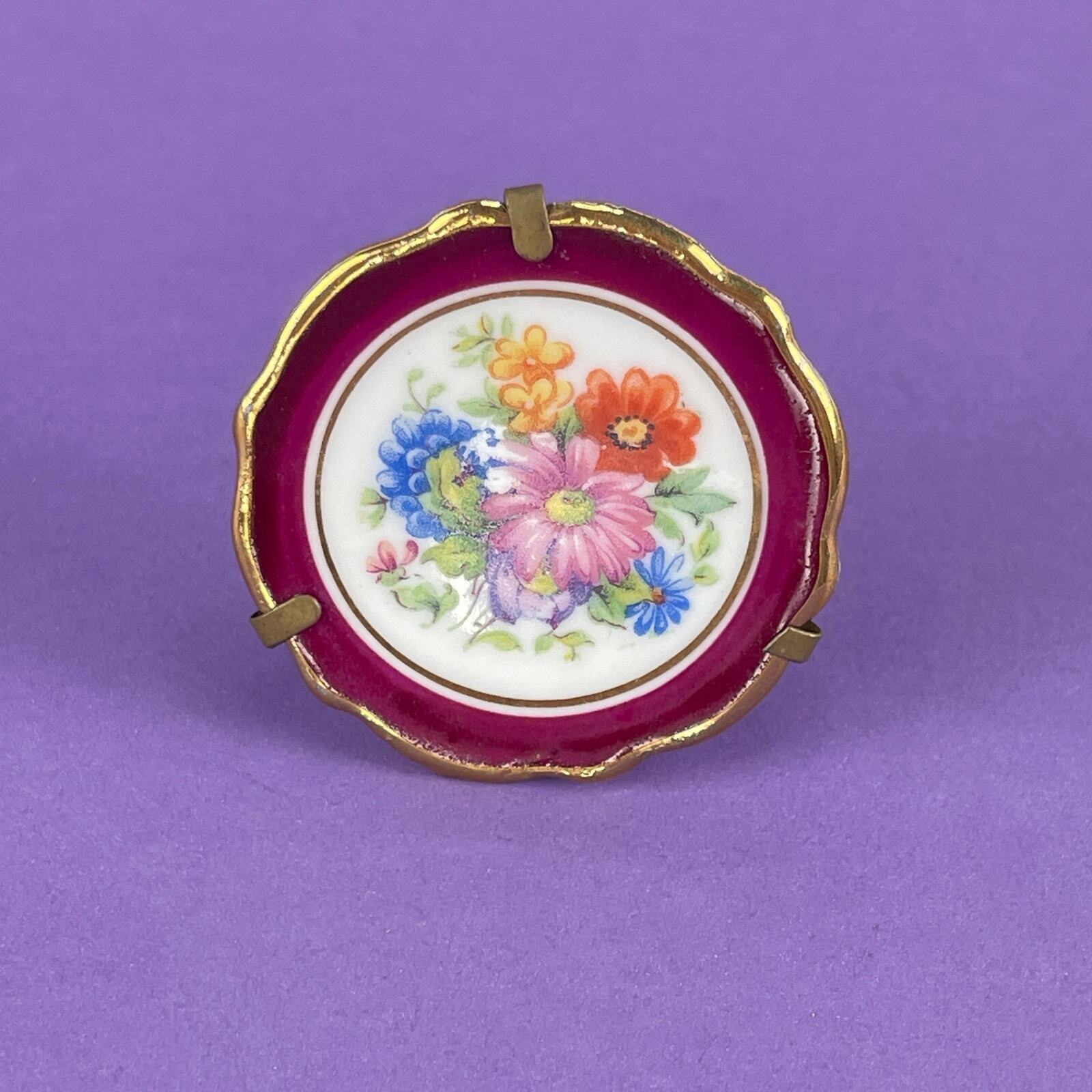 Vintage Limoges Miniature Mini Porcelain Gold Trim Floral Plate 1 7/8”