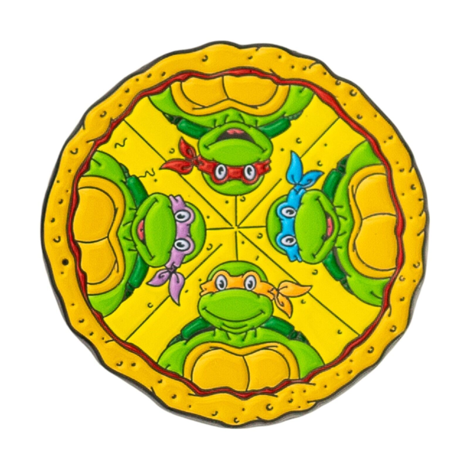 TMNT all 4 Turtles Pizza Pin Brooch Label Classic Cartoon Style