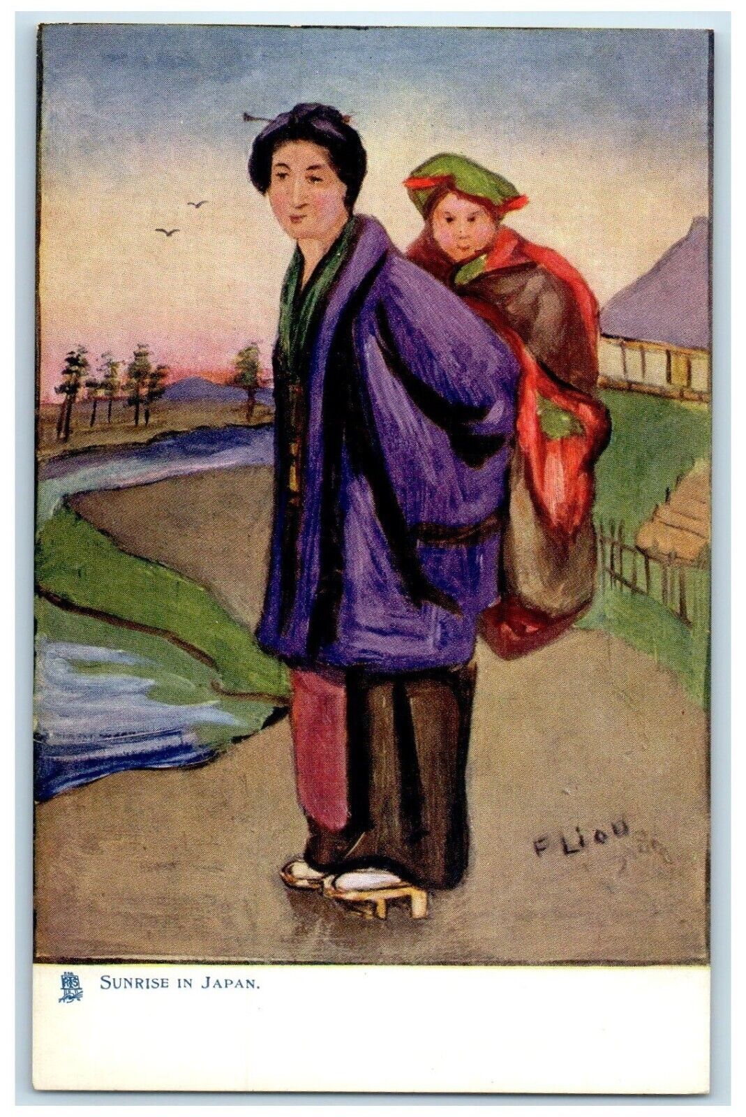 c1910\'s Sunrise In Japan F Lion Oilette Tuck\'s Unposted Antique Postcard
