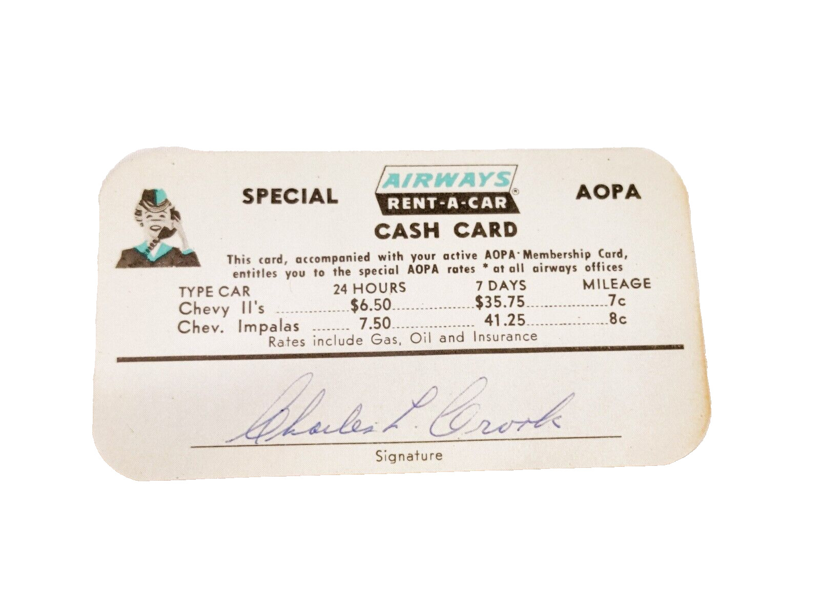 RARE Vintage Special Airways Rent-a-Car Cash Card-Unique-Paper Goods Antique