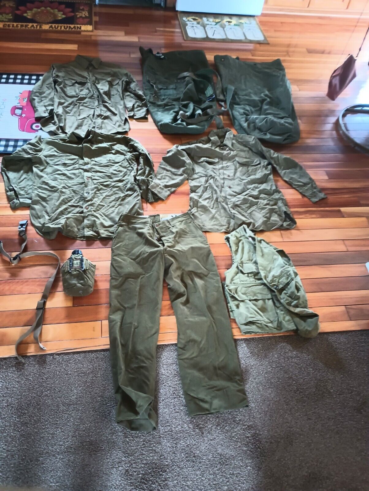 Large Lot Vintage US Military Canvas Duffel Bags and Clothes Canteen And More 