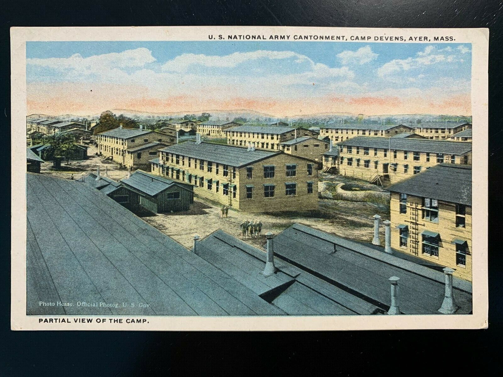 Postcard US Army Camp Devens MA - View of Barracks Military Garrison