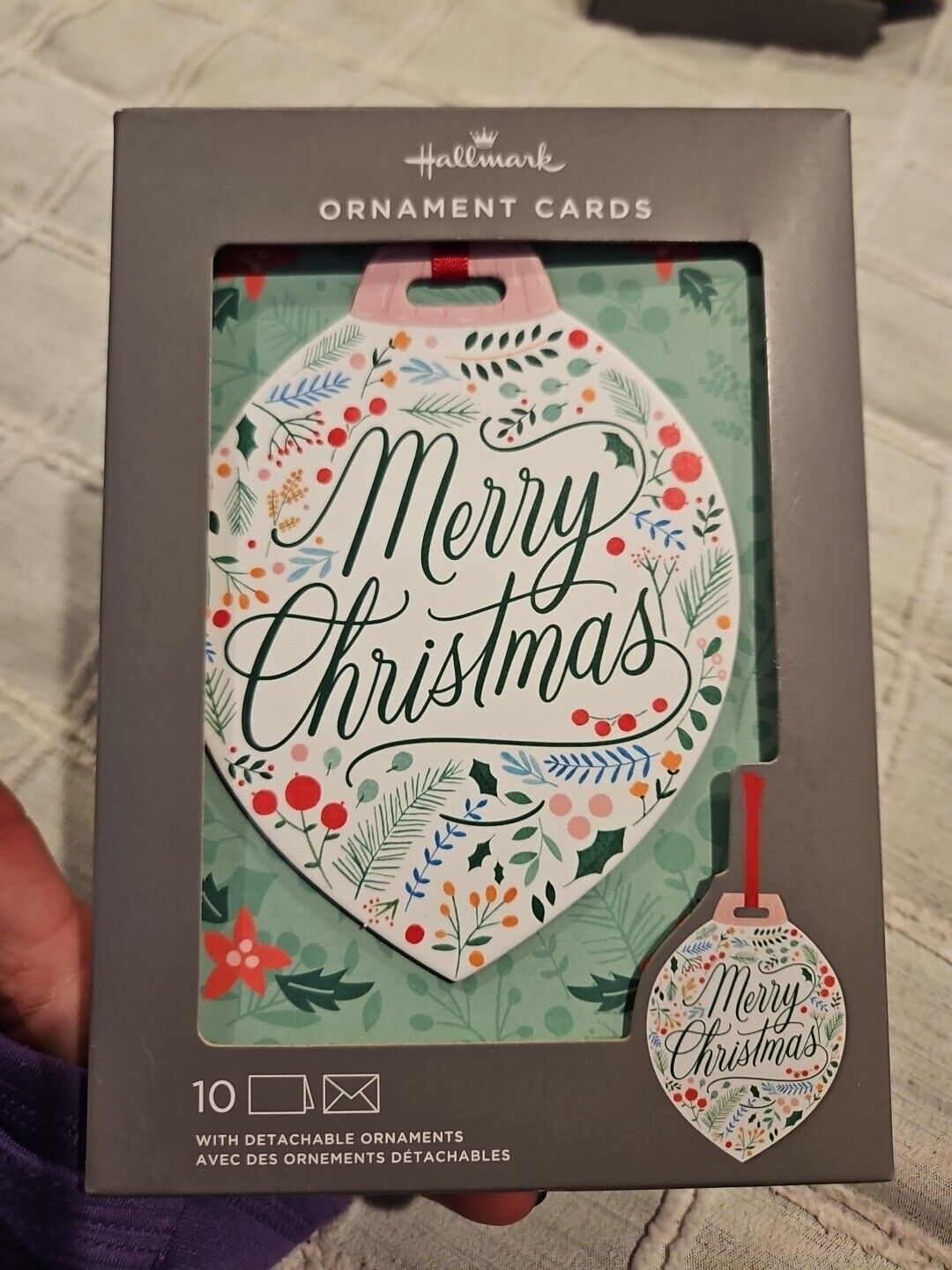 Hallmark Christmas Boxed Cards Merry Christmas Detachable Ornaments 10 pcs NEW