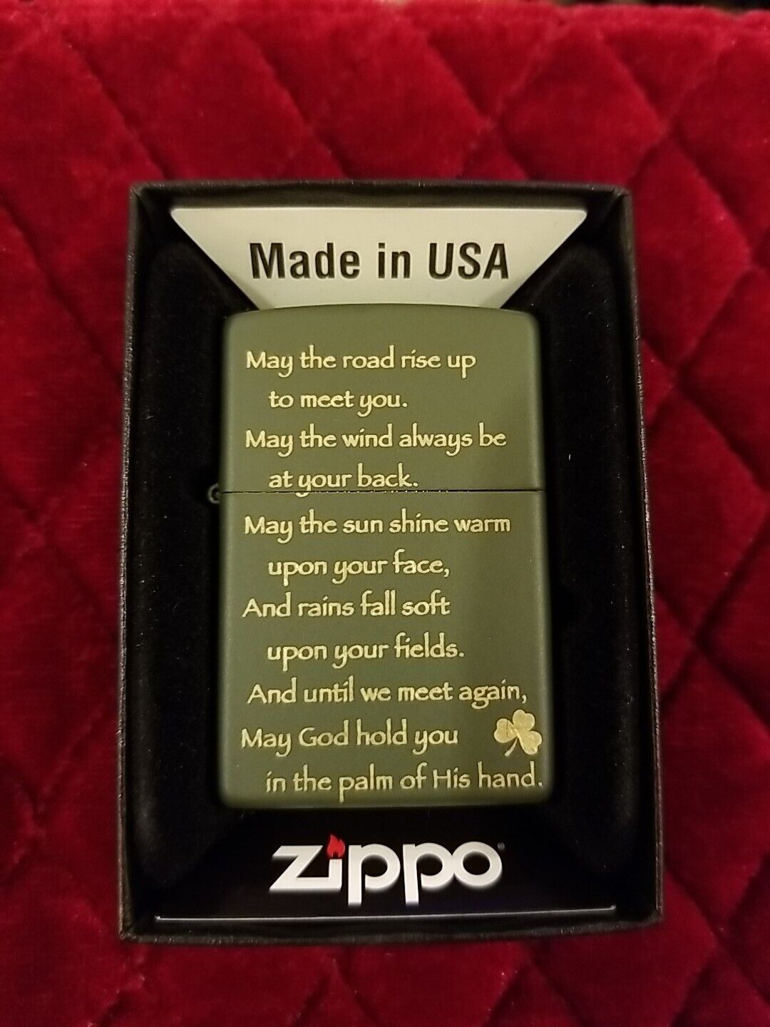 Zippo Windproof Irish Blessing Lighter, Green Matte, # 28479, New In Box