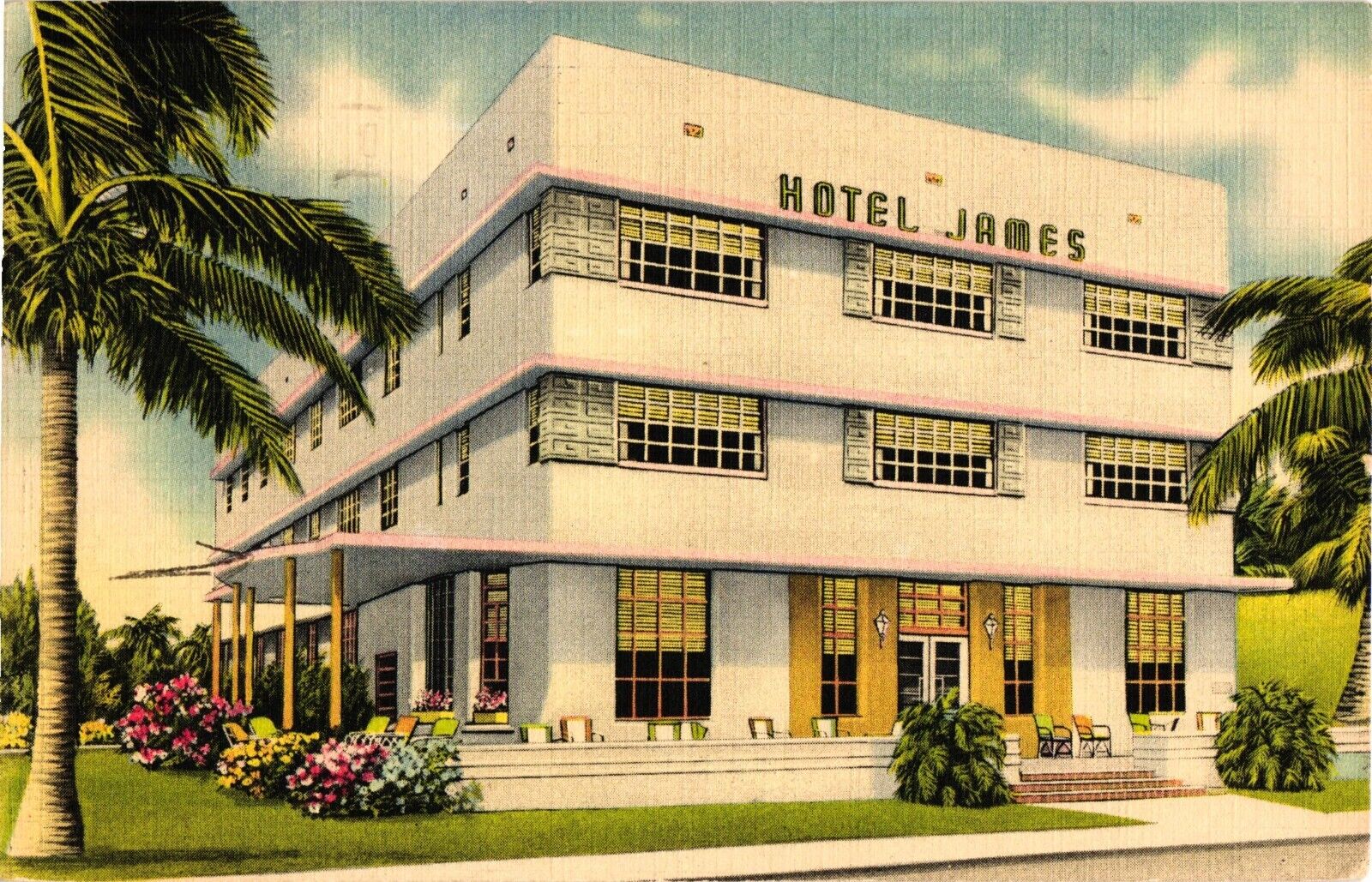 Miami Beach Florida Hotel James Postcard 1930s Art Deco Retro Modern