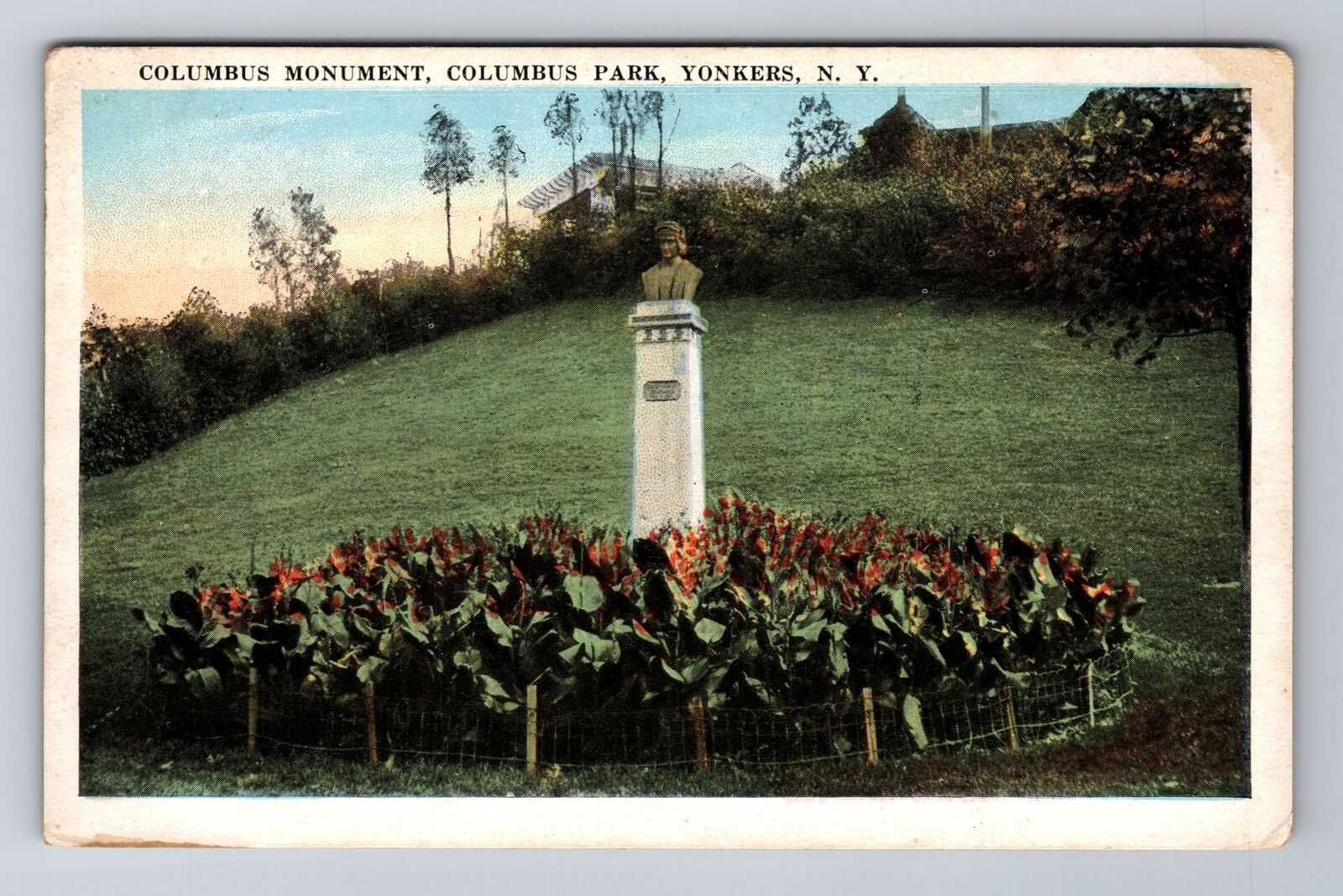 Yonkers NY-New York, Columbus Park, Columbus Monument, Vintage Souvenir Postcard
