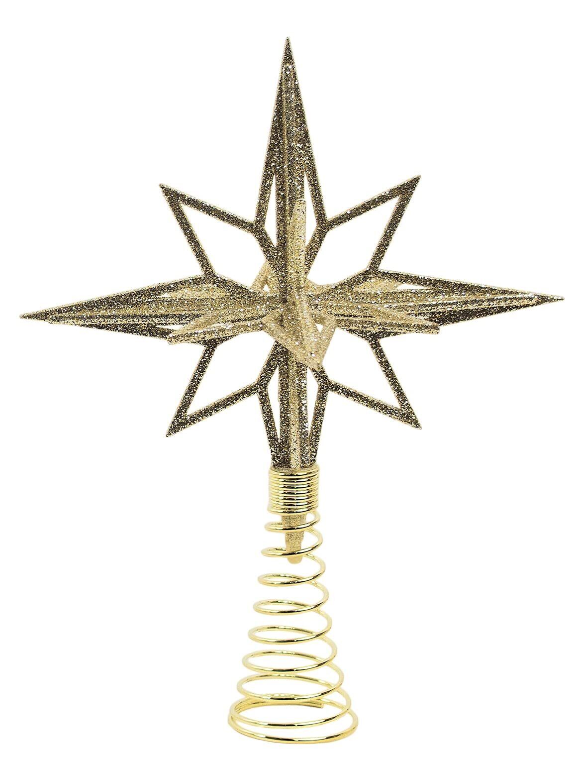 Champagne Gold Glittered Moravian Star Tree Topper