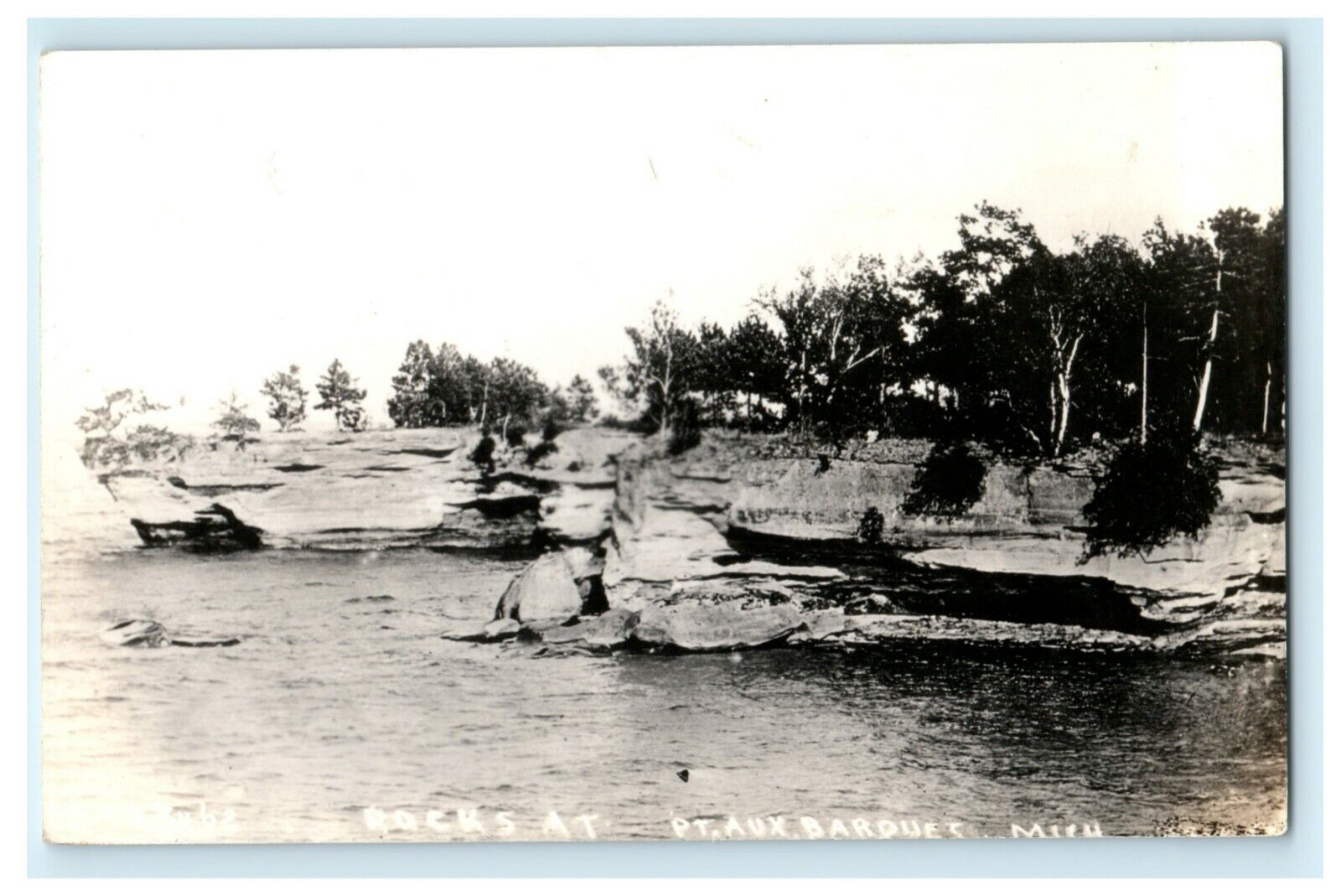 c1940's Rocks at Point Aux Barques Michigan MI RPPC Photo Vintage Postcard