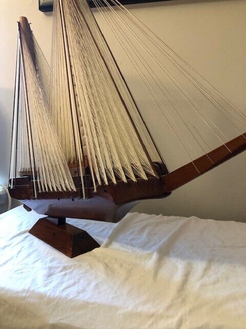 Rare Wooden Sailing Ship 28''x24''x4'' With a Thousand Strings For Sails