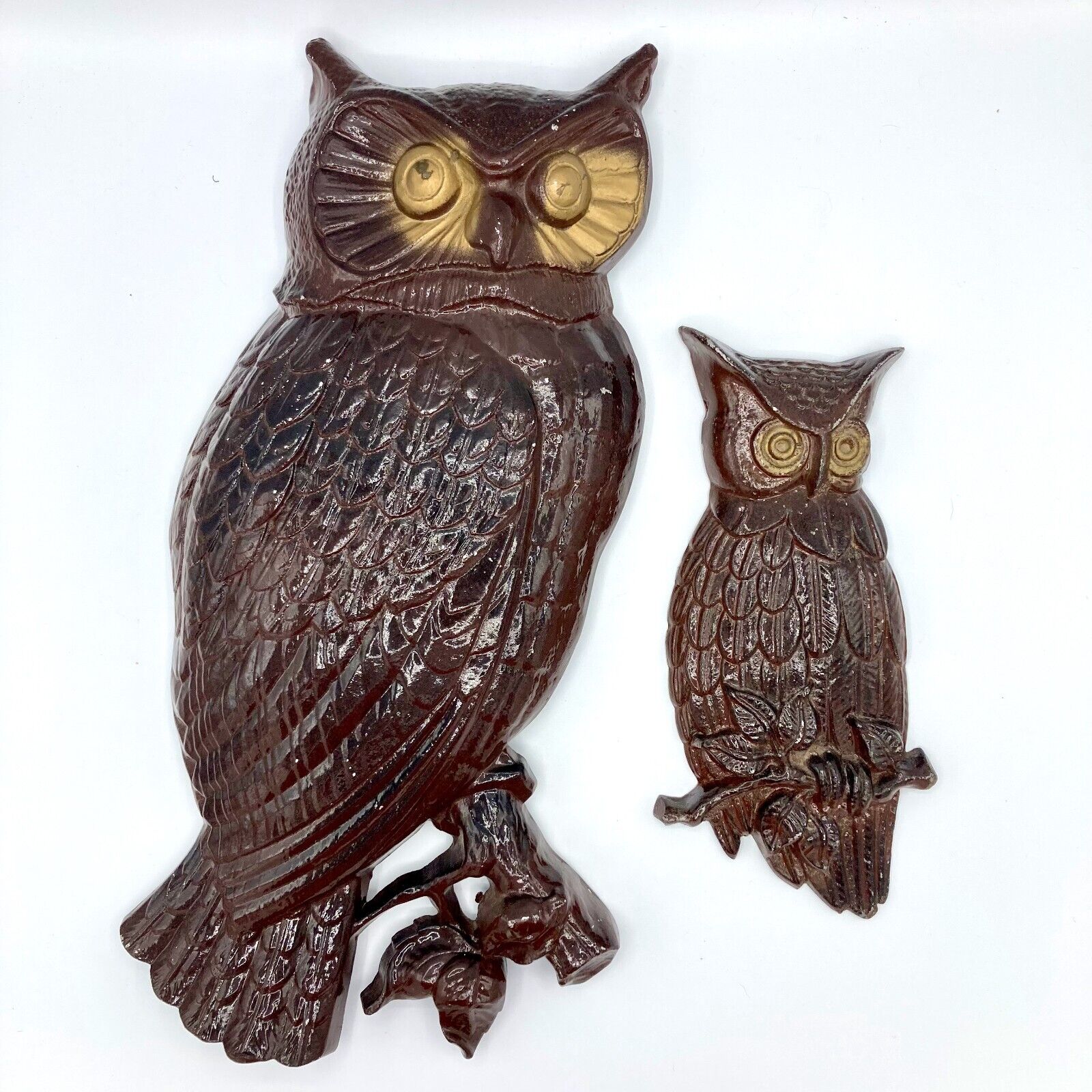 Vintage Owls Wall Art Metal Indoor/Outdoor Large MCM, Ready to Hang, 17\