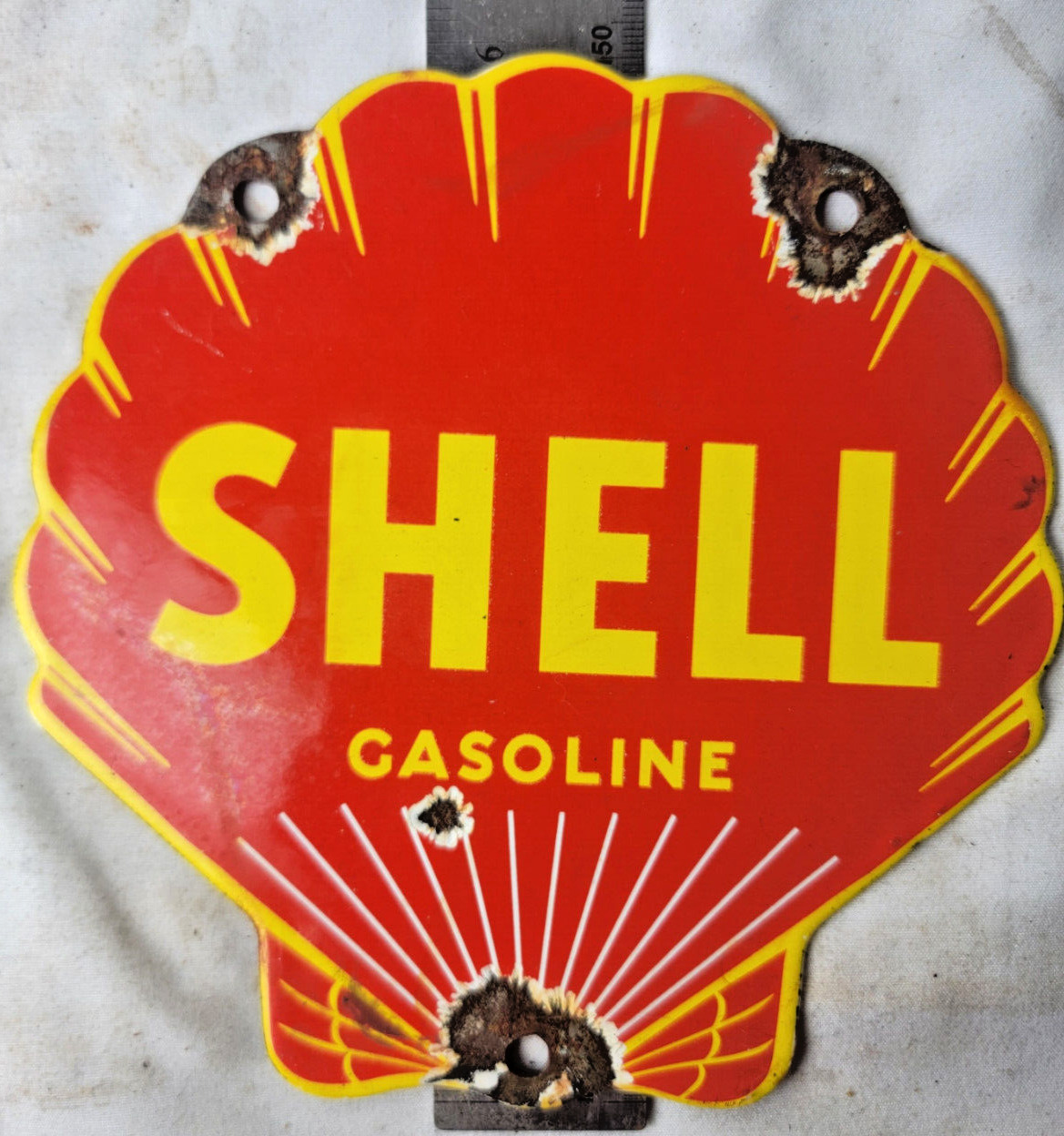 VINTAGE SHELL GASOLINE PORCELAIN SIGN PUMP PLATE GAS STATION OIL