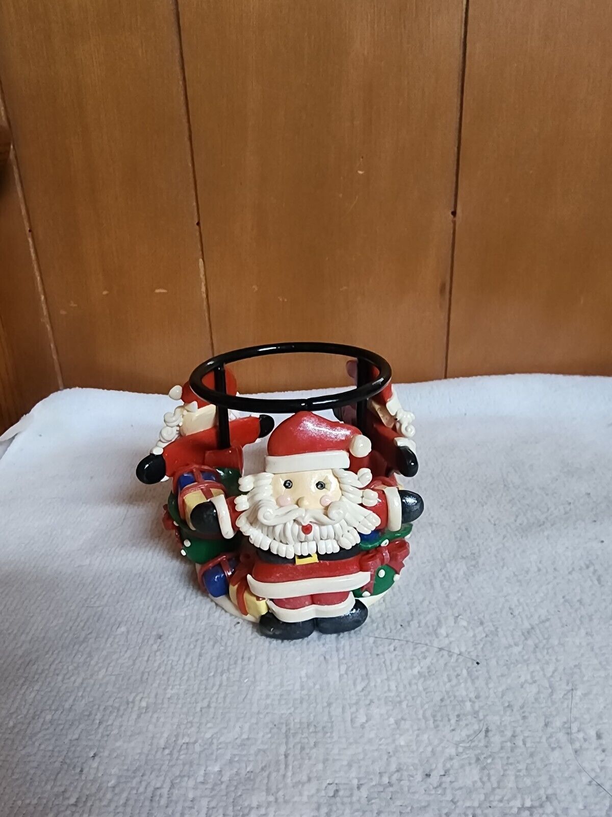 Vintage Christmas Santa Claus W Presents Ring Votive Or Tea Light Holder