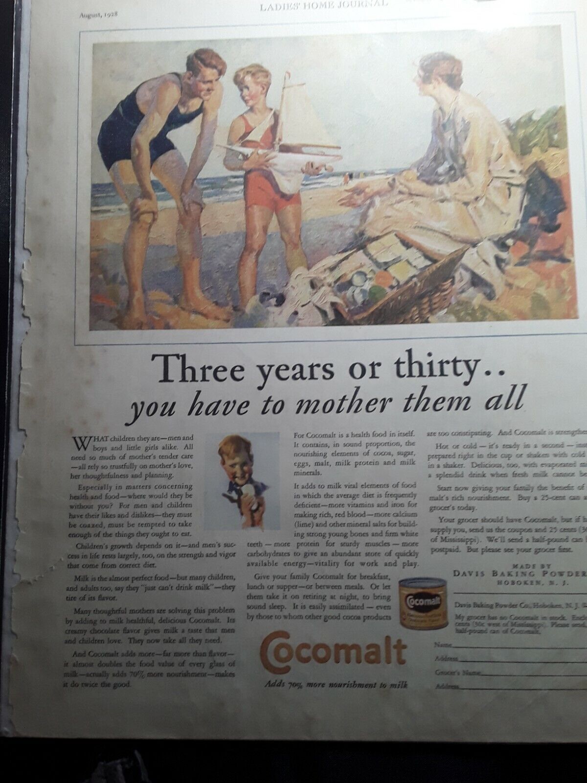 Original 1928 Cocomalt Magazine Ad \'Three years or Thirty\'