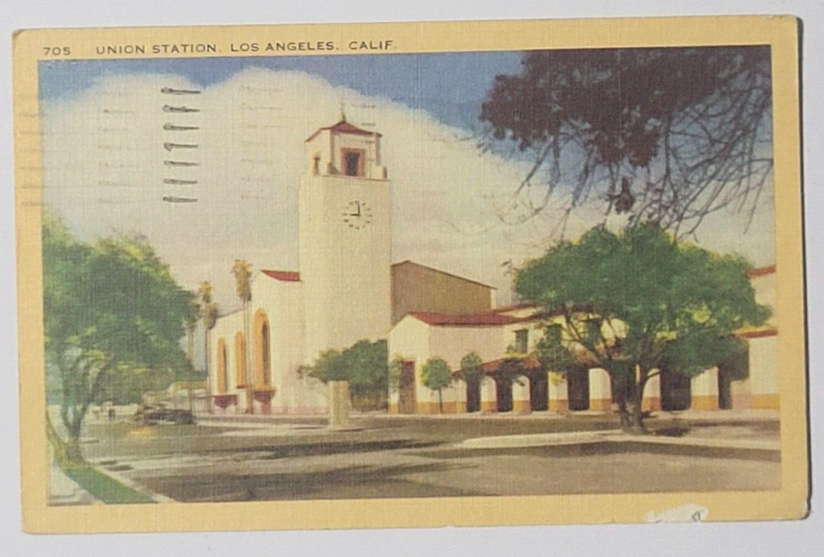 Union Station Los Angeles California Vintage Linen Postcard Posted 1945