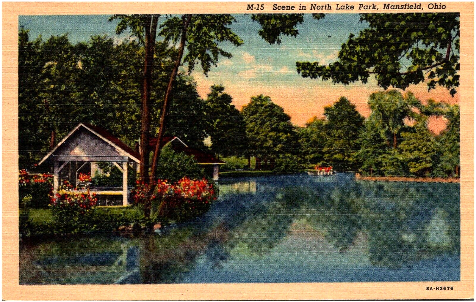 Scene in North Lake Park Mansfield Ohio OH 1930s Linen Postcard Unused