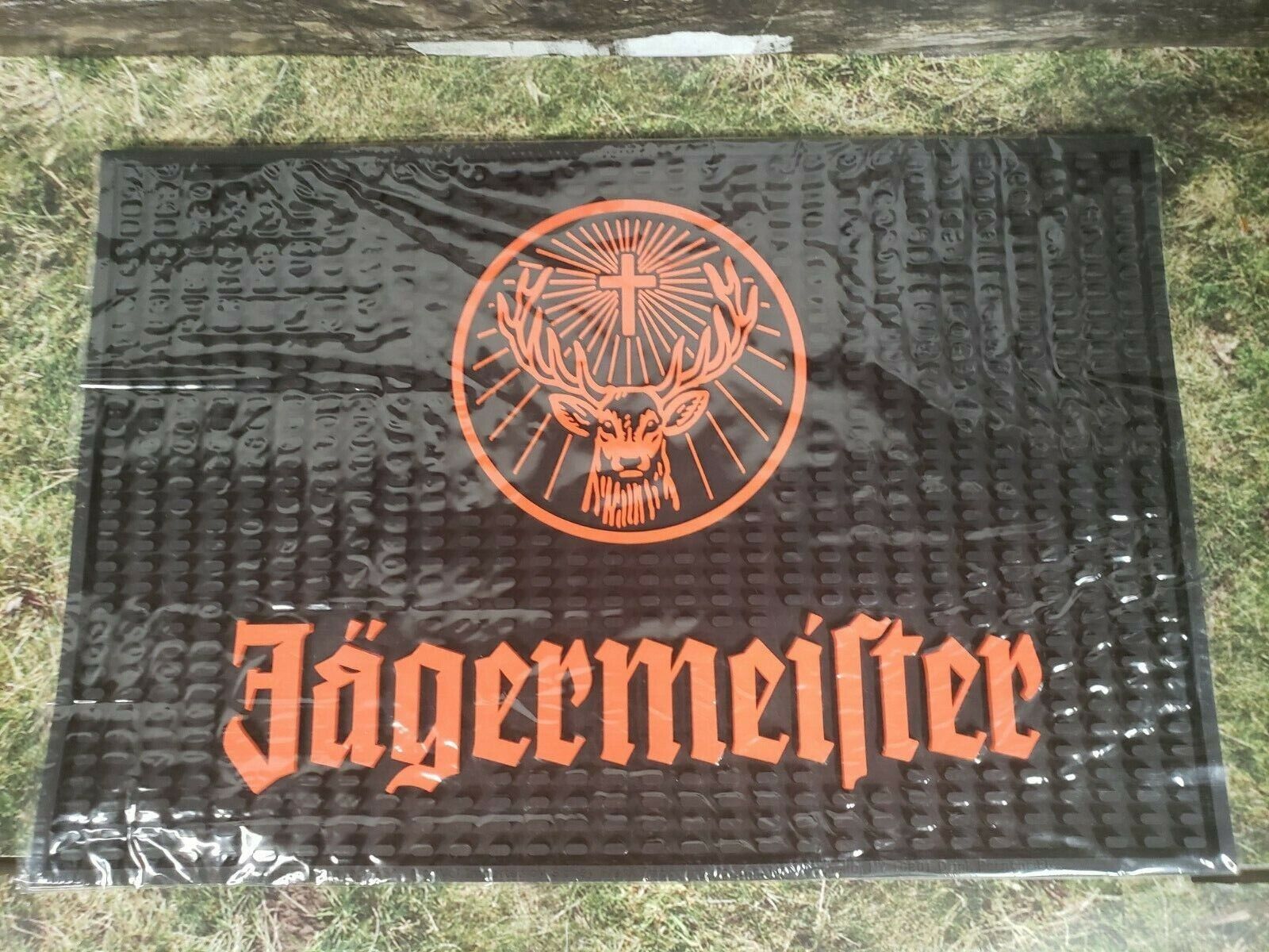 F Jagermeister Rubber Bar Mat Large Orange Lettering  18 X 12 New  