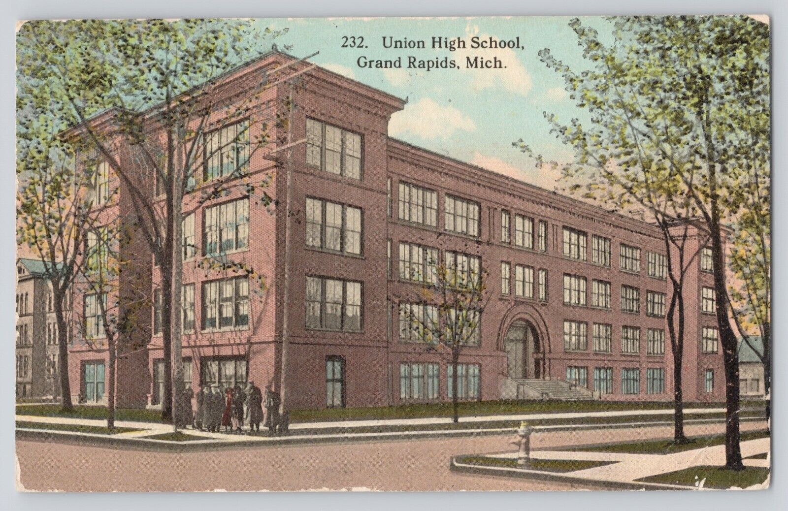 Postcard Michigan Grand Rapids Union High School Vintage Antique 1912