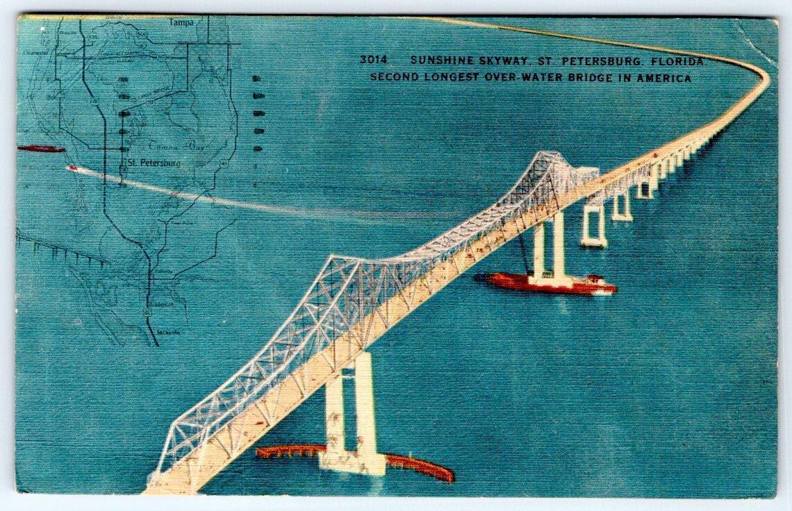 1955 SUNSHINE SKYWAY BRIDGE 2nd LONGEST OVER WATER IN AMERICA AREA MAP ST PETE