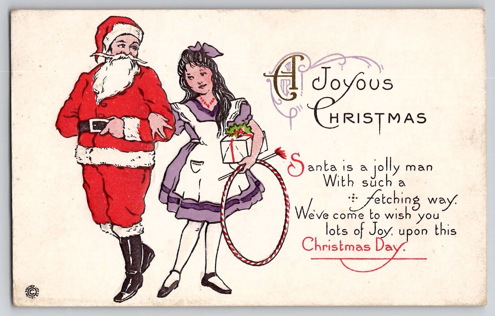 Christmas Santa Claus Long Mustache Little Girl Stecher Postcard 1910 Series 847