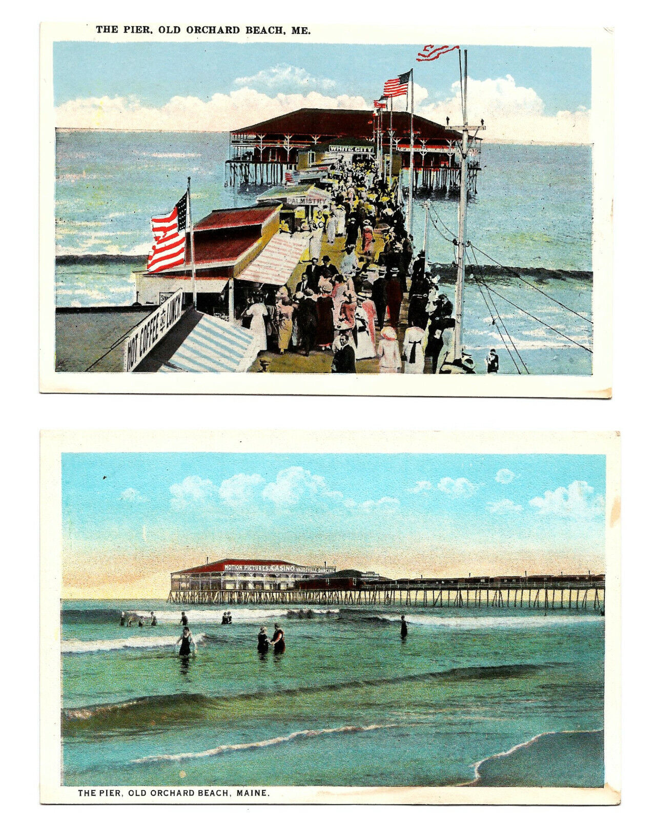 2 Old Orchard Beach ME Postcard The Pier Casino Vaudeville c1920s