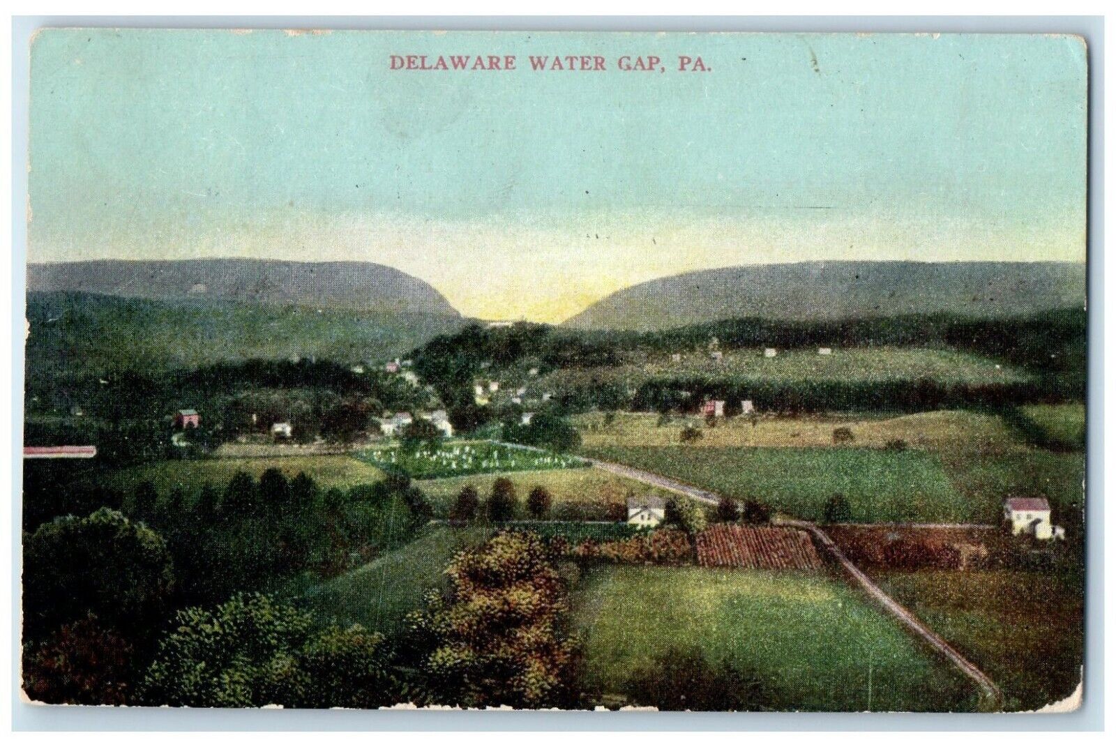 1910 Aerial View Mountains Farm Field Delaware Water Gap Pennsylvania Postcard