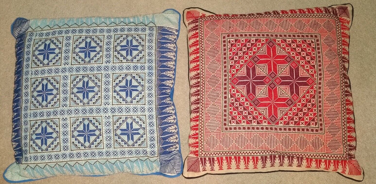 2 Beautiful Vintage Intricate Stitch Square Pillow Cover / Wall Hanging ~ INDIA*
