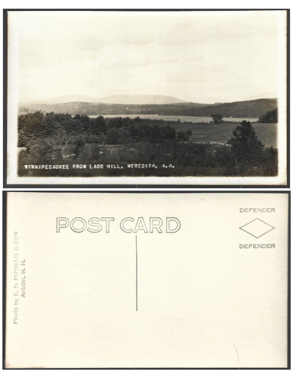 Real Picture Post Card RPPC Meredith NH Winnipesaukee from Ladd Hill Unused 