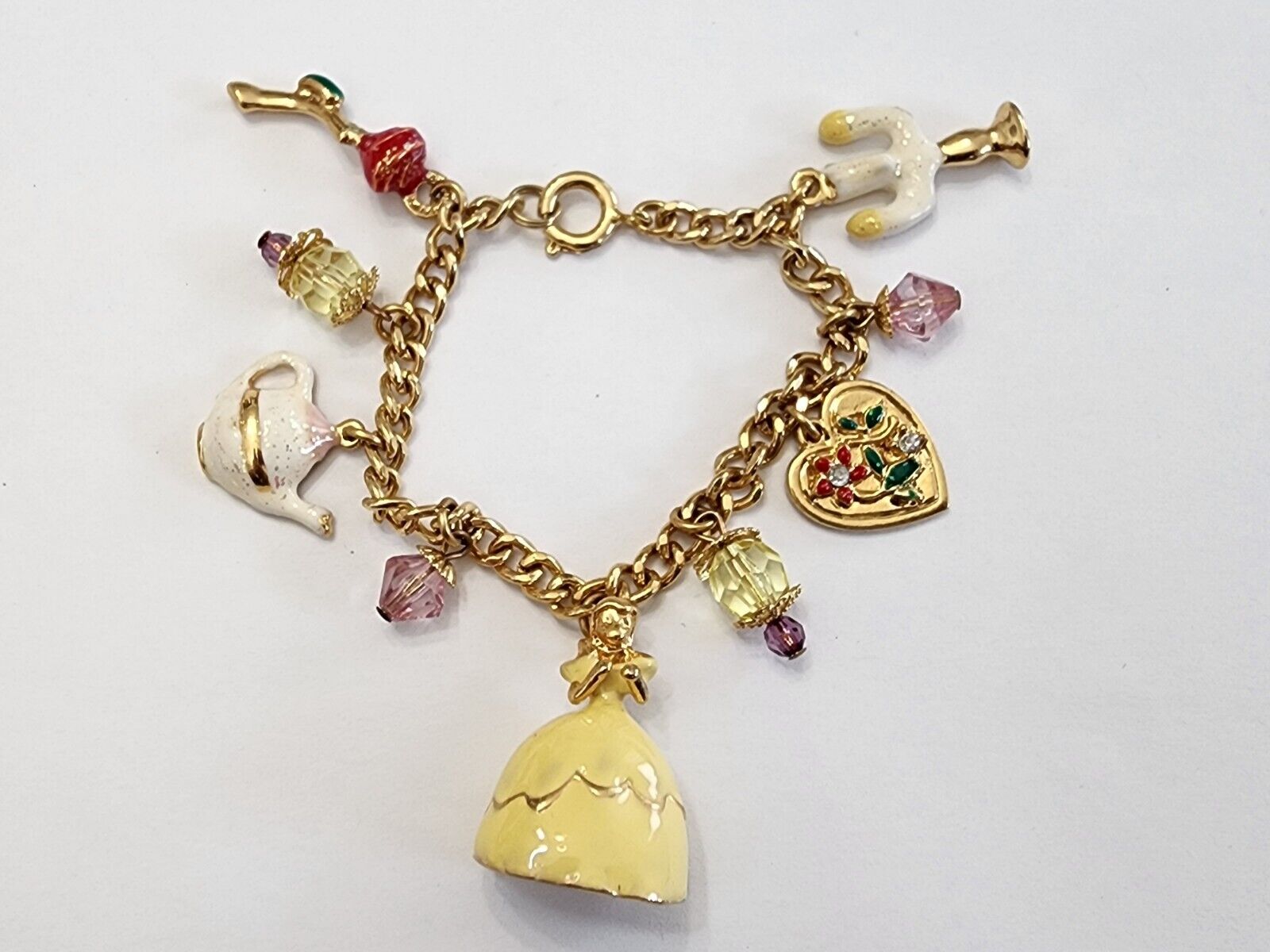 Disney Beauty and the Beast Princess Belle Charm Enamel Beaded Bracelet