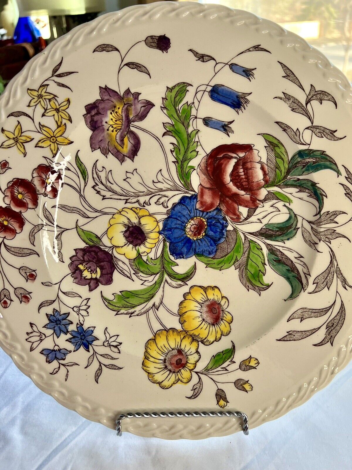 Vernon Kilns Calif Service Platter, Chop Plate Mayflower Pat Hand Painted 2.3 Lb