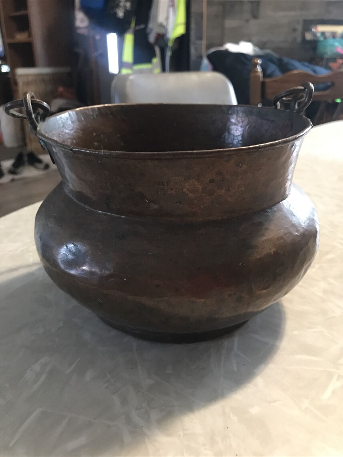 Vintage antique small hammered copper pot cauldron with handle 5 Inches Tall