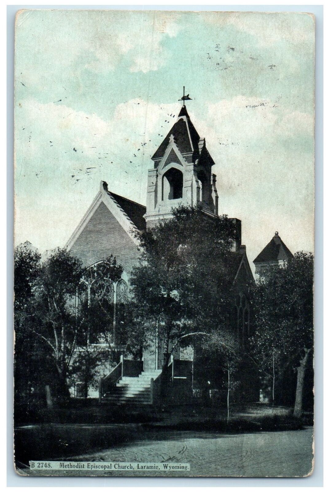 1908 Methodist Episcopal Church Exterior Laramie Wyoming WY Posted Tree Postcard