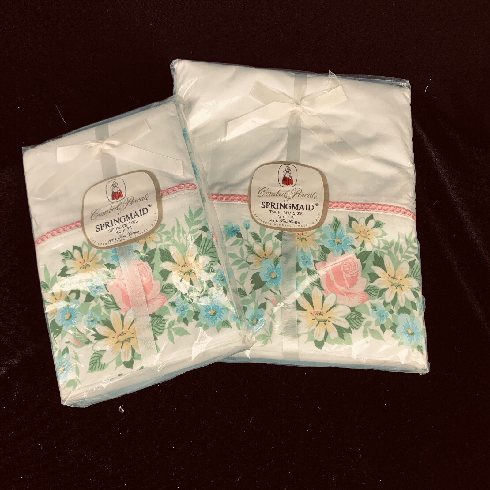 NOS Springmaid Morning Garden Twin Flat Sheet 2 Pillowcases Floral Sm Flaw